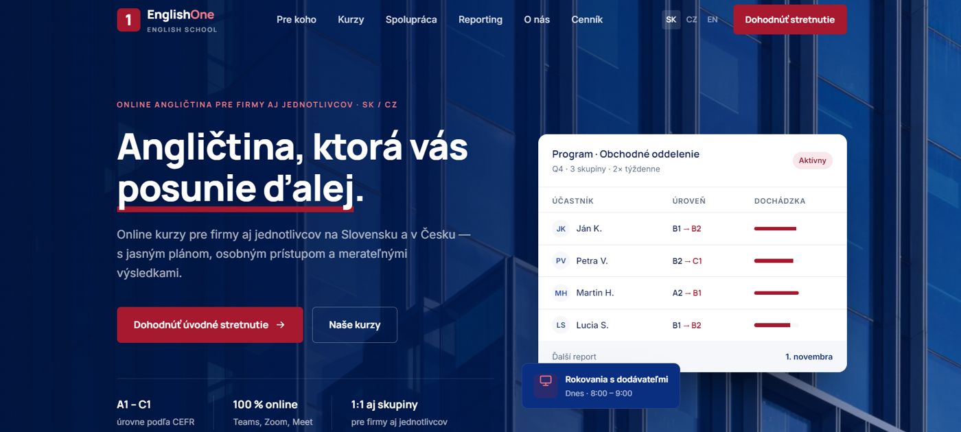 Ukážka webu EnglishOne